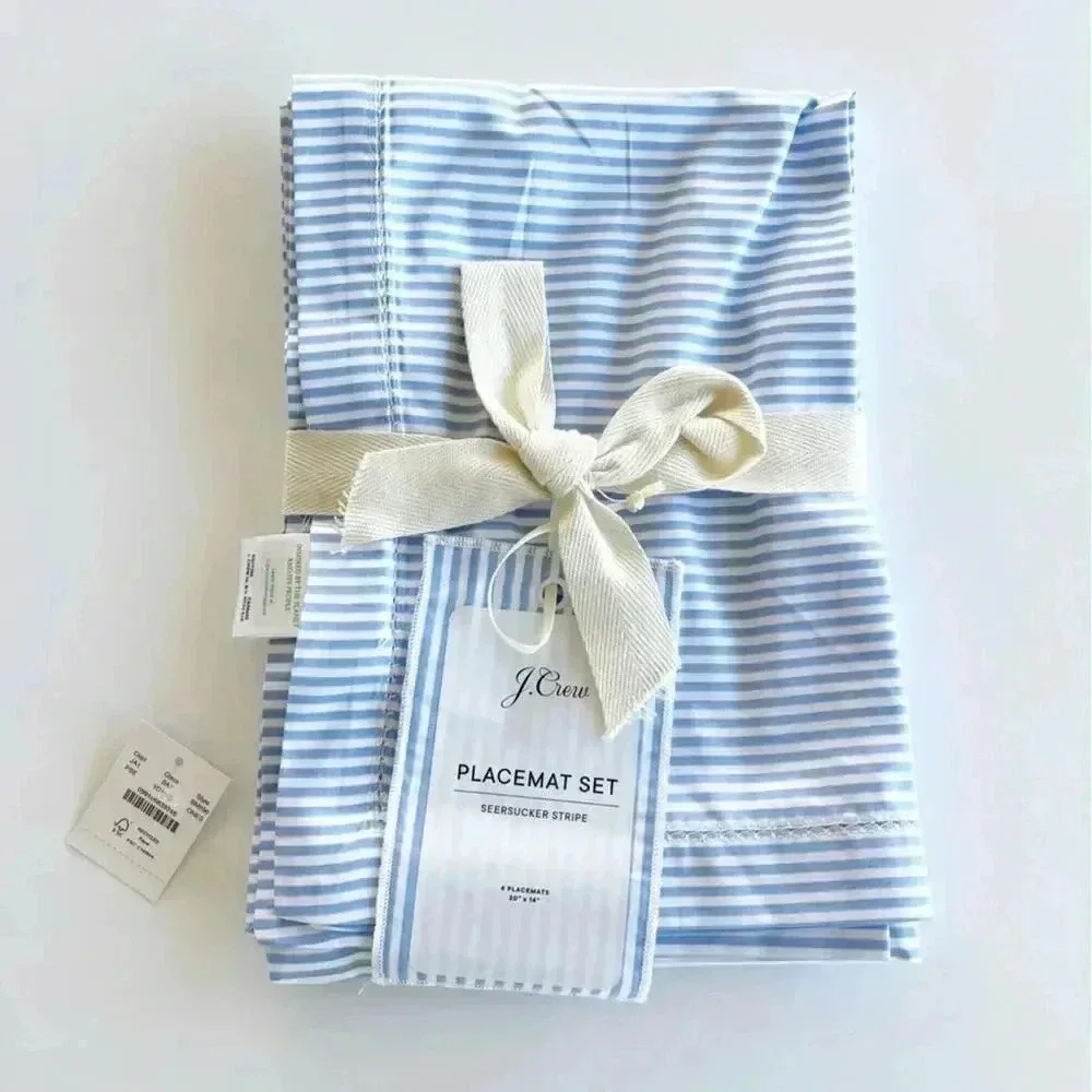 J.Crew set of four placemats in blue heritage seersucker stripe NWT